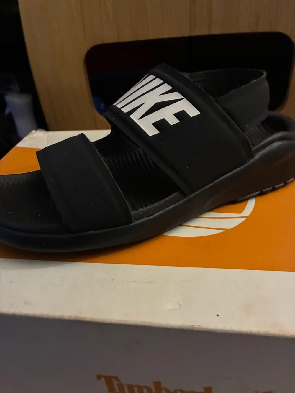 Nike Black Sandal with White Logo Strap